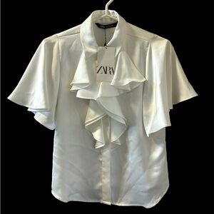 ZARA NWT Silk Ruffle Blouse Size S